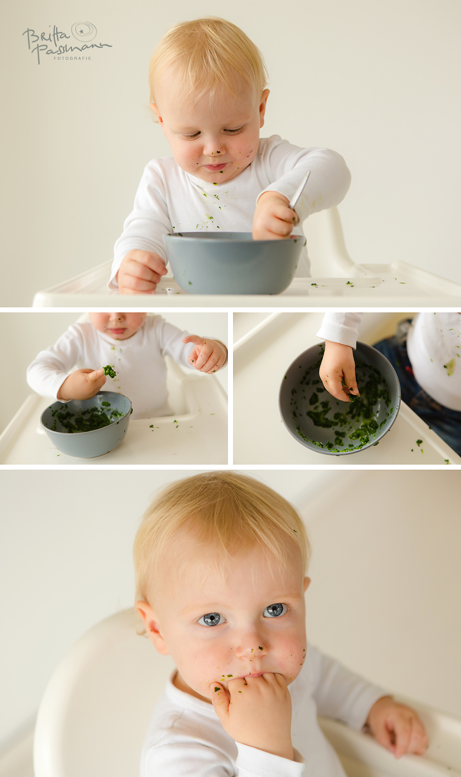 Baby isst Spinat Fotoshooting Babyfotos Dortmund
