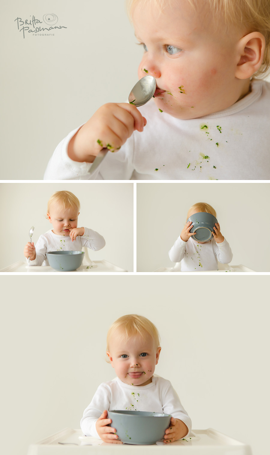 Baby isst alleine Spinat Fotoshooting Dortmund essen alleine essen Fotoshooting
