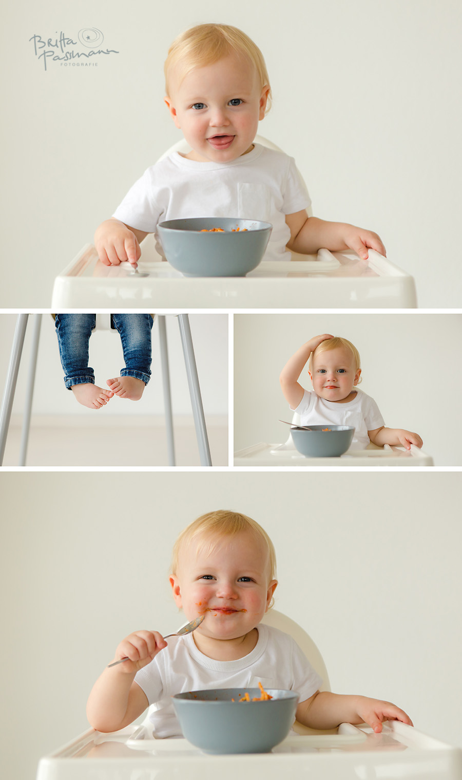 Babyfotos Nudeln essen alleine essen Fotoshooting